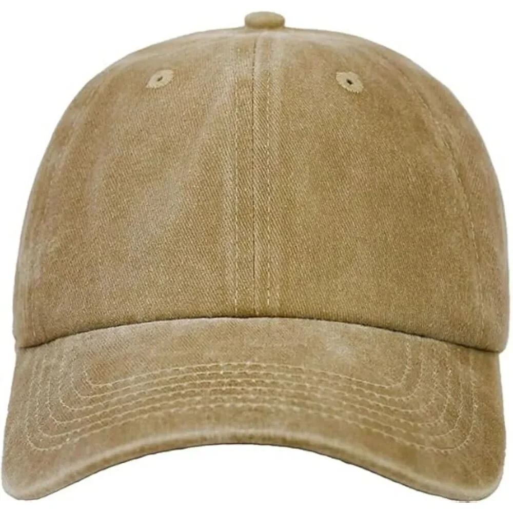Unisex Tan 100% Cotton Pigment Adjustable Size Classic Baseball Six Panel Cap